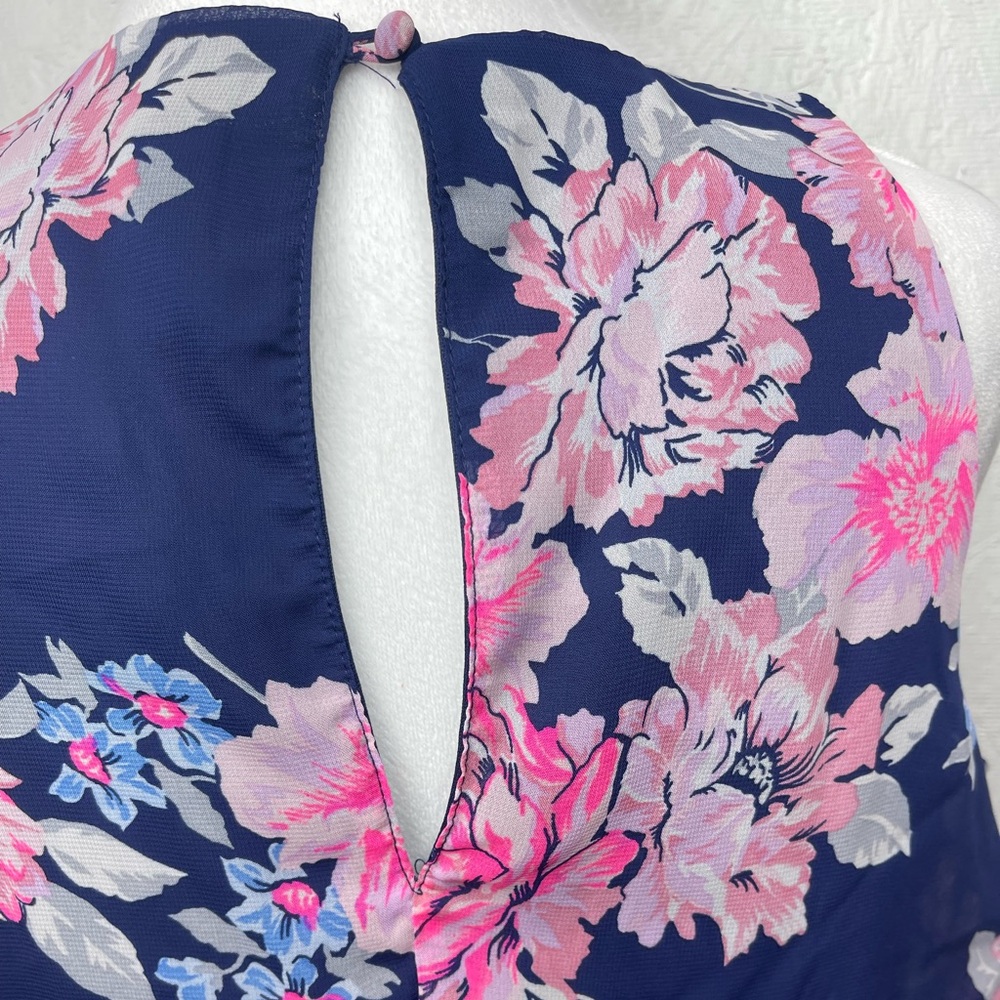 Navy Pink Floral Chiffon Maxi Dress Romantic Cottagecore Spring Wedding Guest Md - Picture 12 of 14